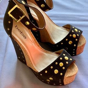 Bebe black wedge heels